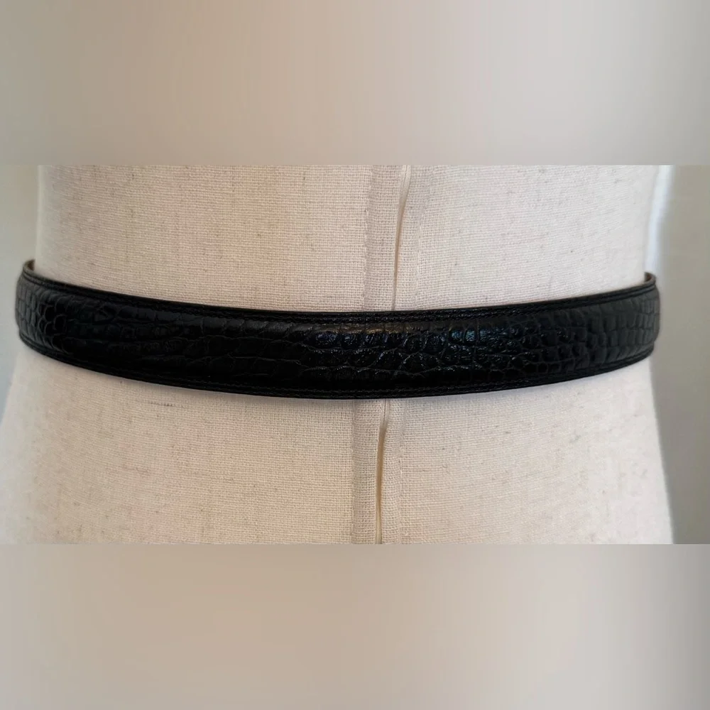 Lauren Ralph Lauren Vtg Leather Crocodile Embossed Black Belt Small EUC